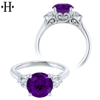 Oval Cut Genuine Amethyst & Lab Grown Diamond Ring