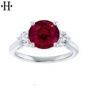 Round Cut Lab Grown Ruby & Diamond Ring