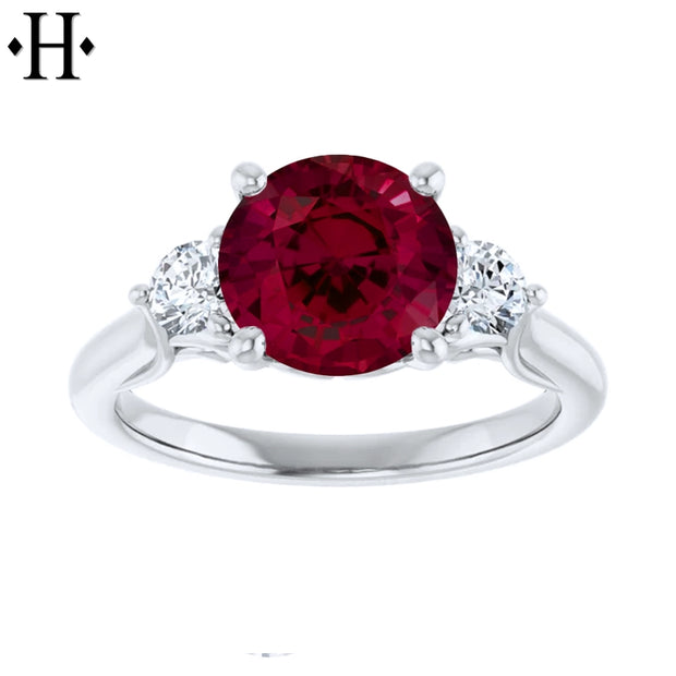 Round Cut Lab Grown Ruby & Diamond Ring