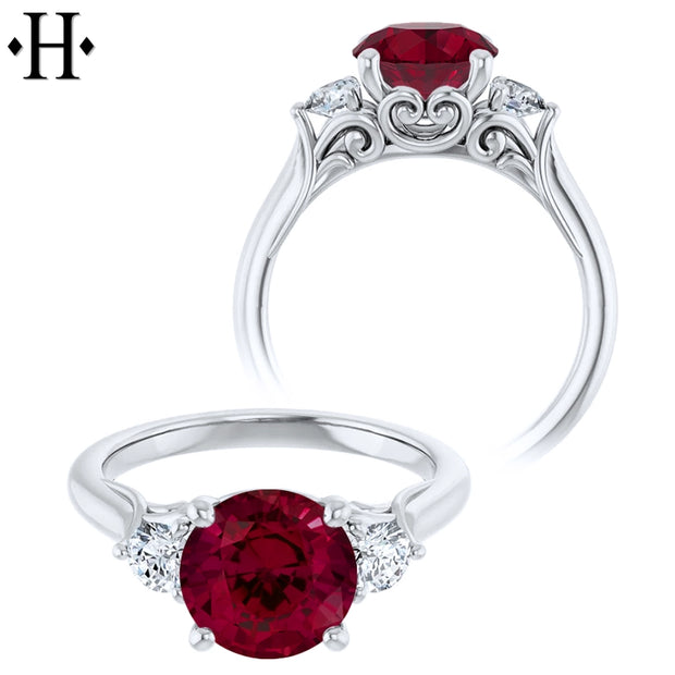 Round Cut Lab Grown Ruby & Diamond Ring