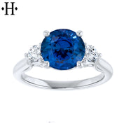 Round Cut Lab Grown Sapphire & Diamond Ring