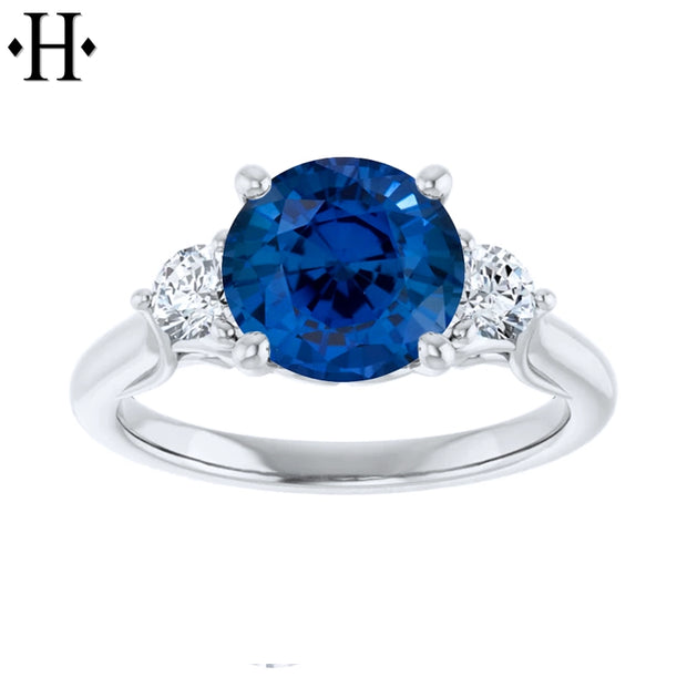 Round Cut Lab Grown Sapphire & Diamond Ring