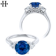 Round Cut Lab Grown Sapphire & Diamond Ring