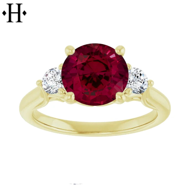 Round Cut Lab Grown Ruby & Diamond Ring