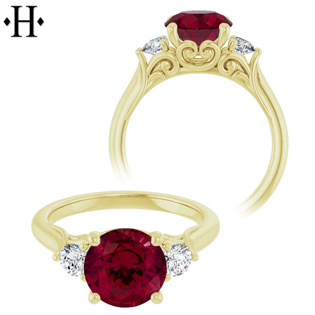 Round Cut Lab Grown Ruby & Diamond Ring