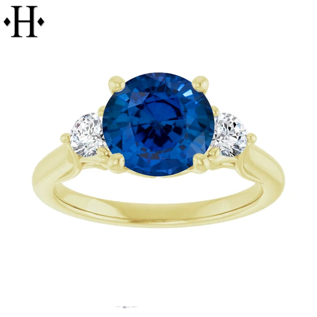 Round Cut Lab Grown Sapphire & Diamond Ring