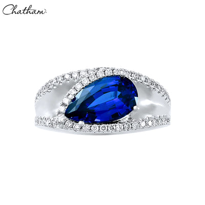 14kt Lab Grown Sapphire & Diamond Ring