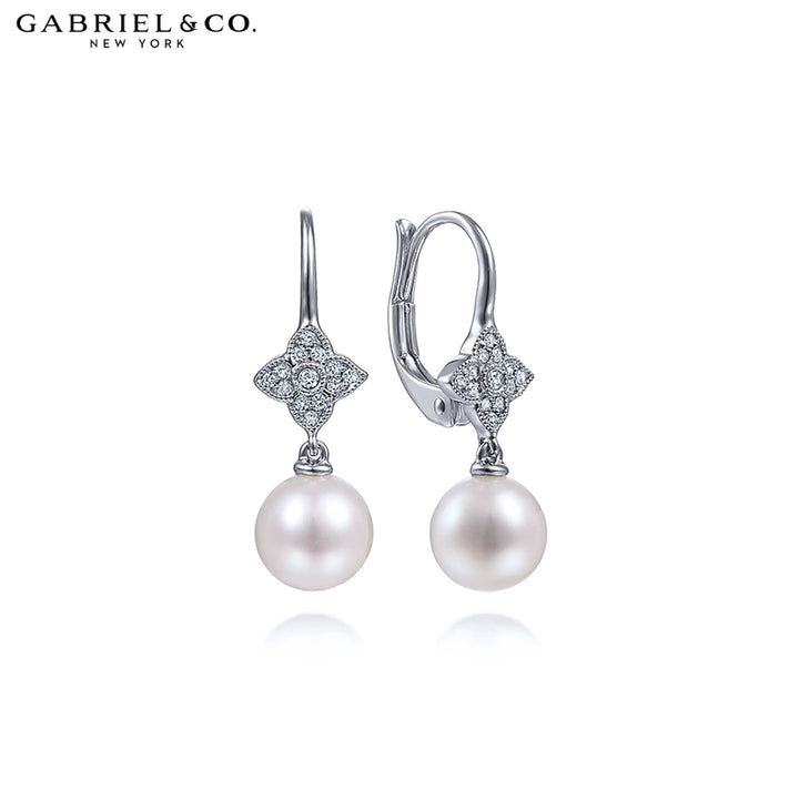 Pearl & Diamond Drop Earrings