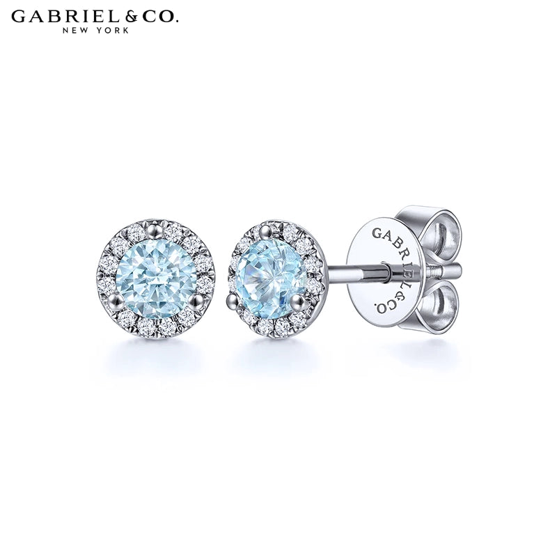 Genuine Aquamarine & Diamond Halo Earrings