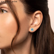 14kt Swiss Blue Topaz & Diamond Halo Earrings