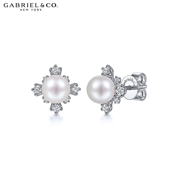 14kt Pearl & Diamond Earrings
