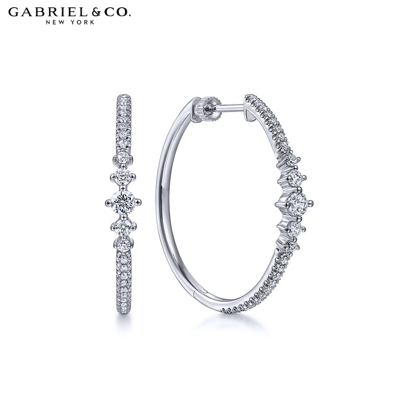 Natural Diamond Locking Hoop Earrings 30mm