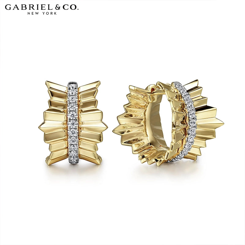 Natural Diamond Cut Gold Fluted Hoop Earrings