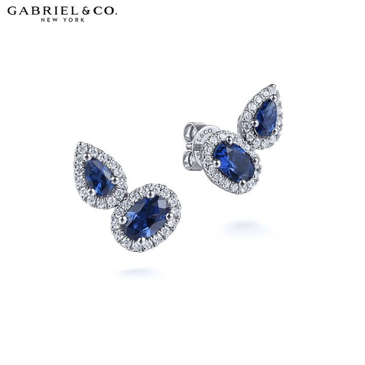 14kt Genuine Sapphire & Diamond Toi et Moi Earrings