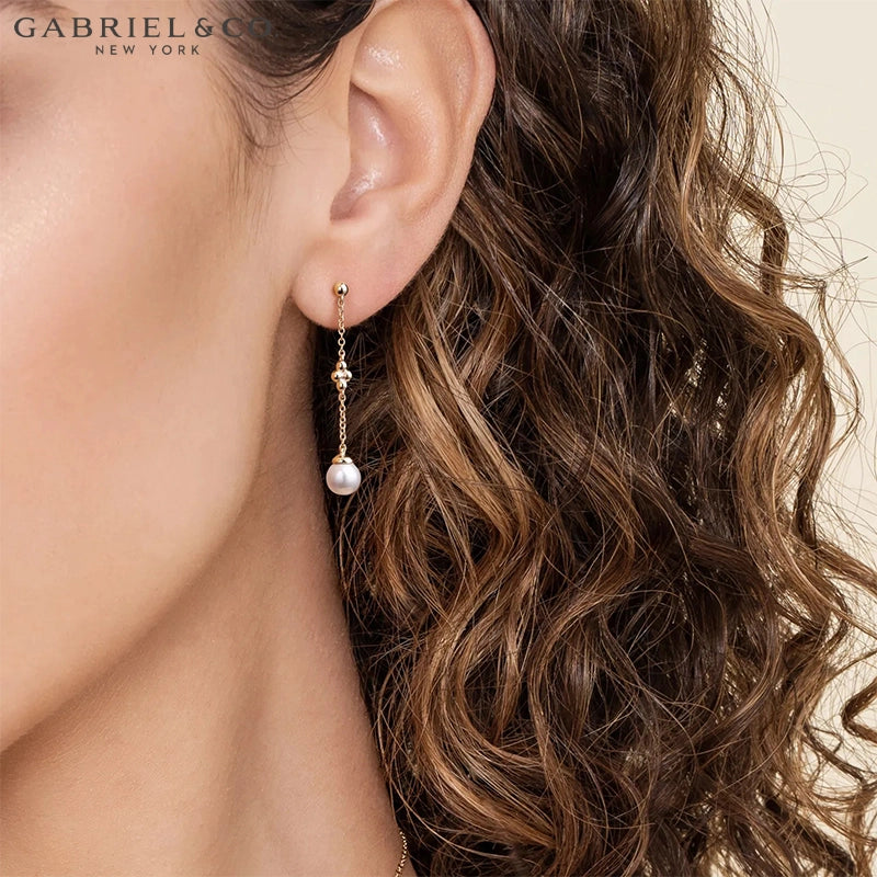 14kt Genuine Pearl Drop Earrings