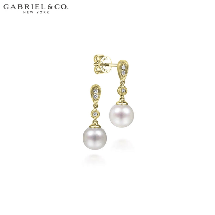 Genuine Pearl & Diamond Drop Earrings