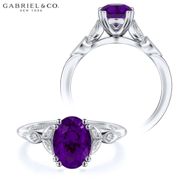 Oval Cut Genuine Amethyst & Diamond Ring