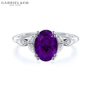 Oval Cut Genuine Amethyst & Diamond Ring