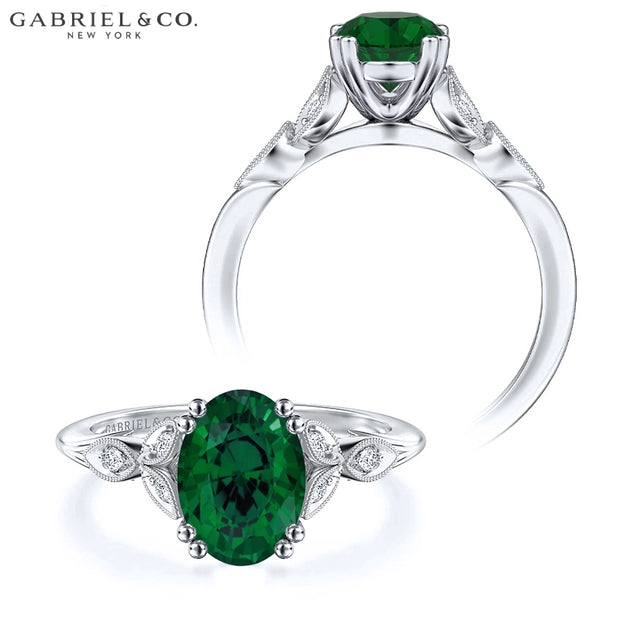 Oval Cut Lab Grown Emerald & Diamond Ring