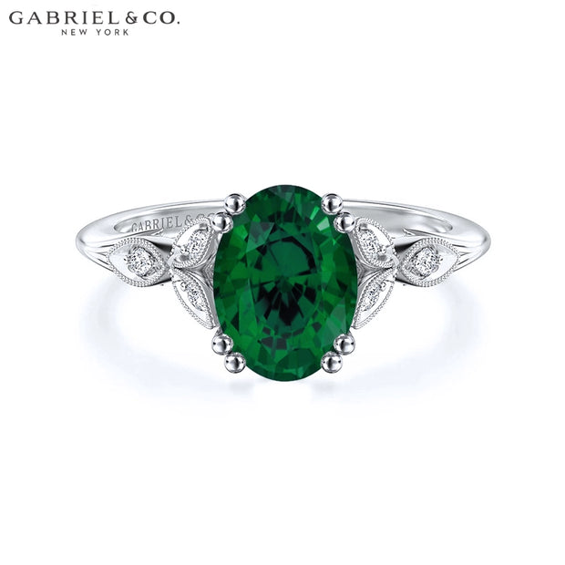Oval Cut Lab Grown Emerald & Diamond Ring