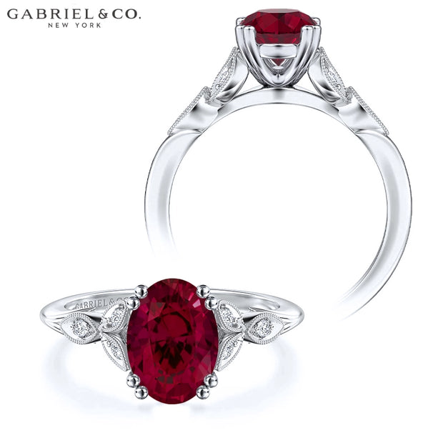 Oval Cut Lab Grown Ruby & Diamond Ring