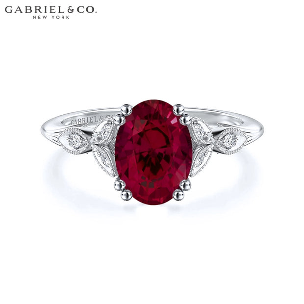 Oval Cut Lab Grown Ruby & Diamond Ring