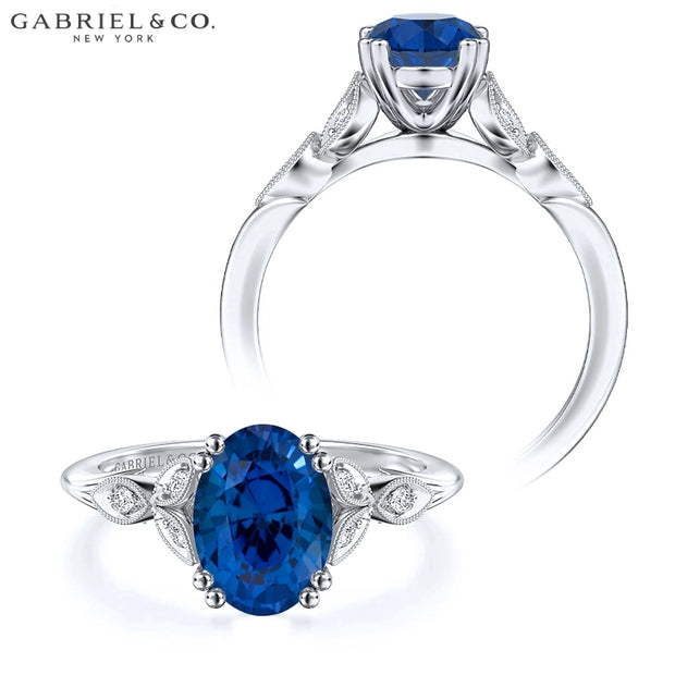 Oval Cut Lab Grown Sapphire & Diamond Ring