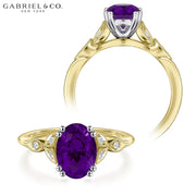 Oval Cut Genuine Amethyst & Diamond Ring