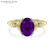 Oval Cut Genuine Amethyst & Diamond Ring