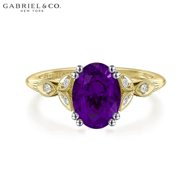 Oval Cut Genuine Amethyst & Diamond Ring
