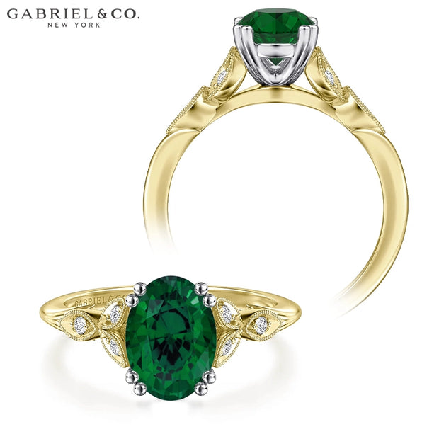 Oval Cut Lab Grown Emerald & Diamond Ring