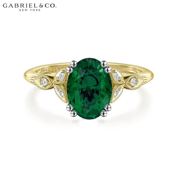 Oval Cut Lab Grown Emerald & Diamond Ring