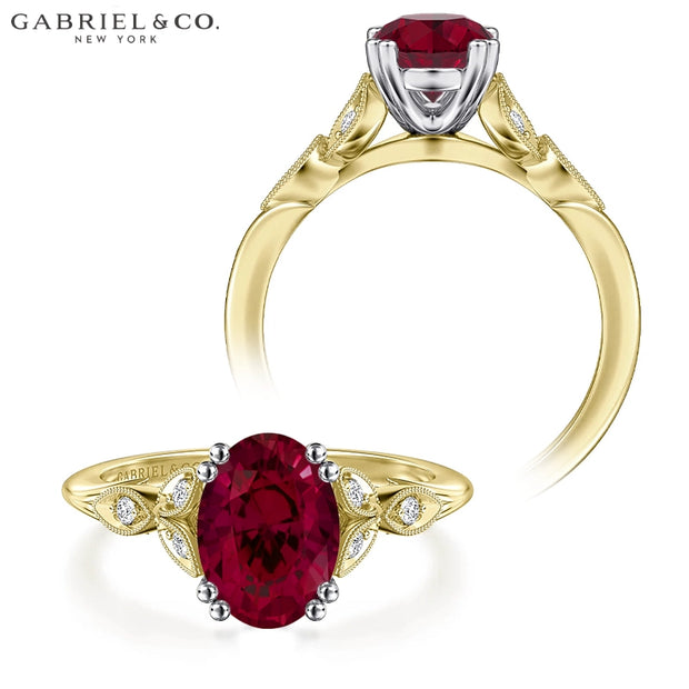 Oval Cut Lab Grown Ruby & Diamond Ring