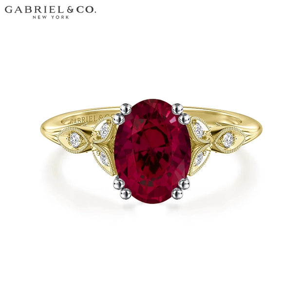 Oval Cut Lab Grown Ruby & Diamond Ring