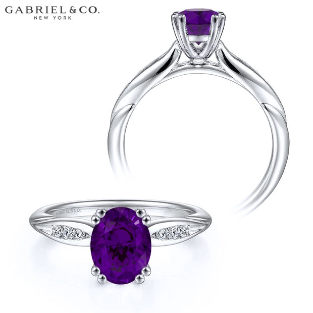 Oval Cut Genuine Amethyst & Diamond Ring