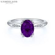 Oval Cut Genuine Amethyst & Diamond Ring