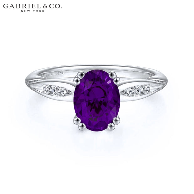 Oval Cut Genuine Amethyst & Diamond Ring