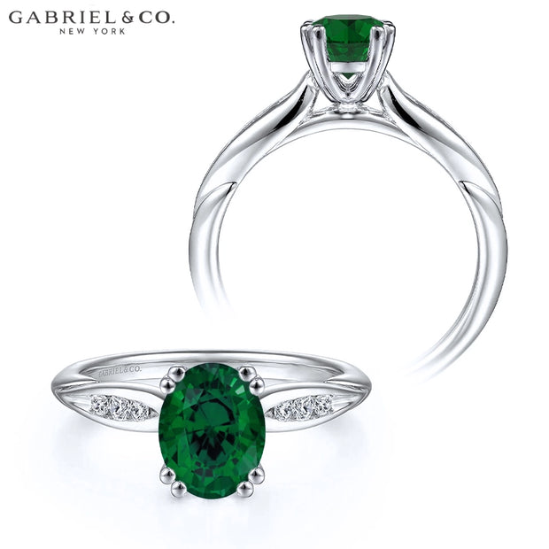 Oval Cut Lab Grown Emerald & Diamond Ring