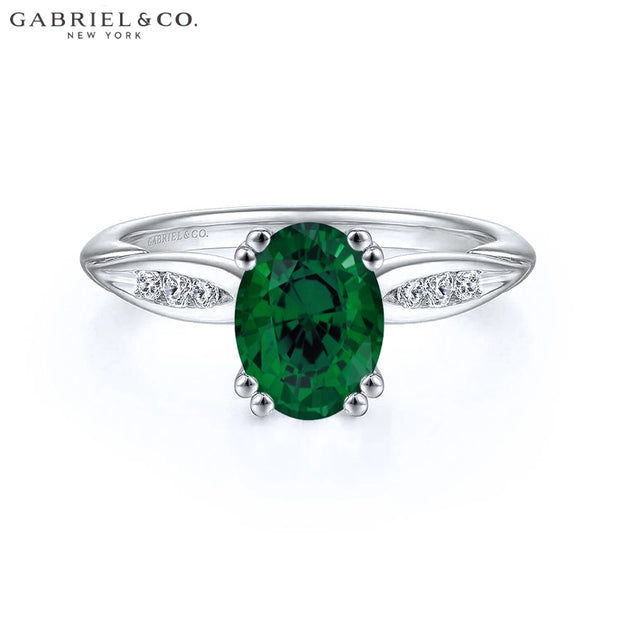 Oval Cut Lab Grown Emerald & Diamond Ring