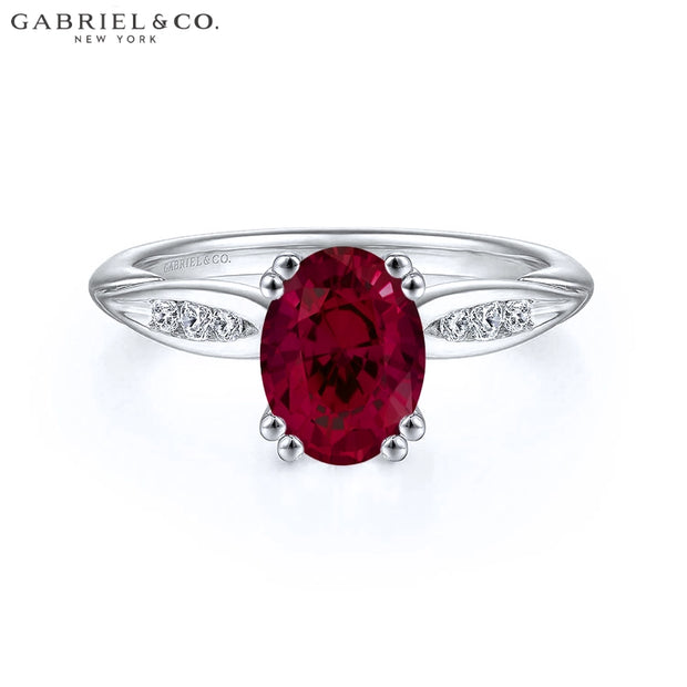 Oval Cut Lab Grown Ruby & Diamond Ring