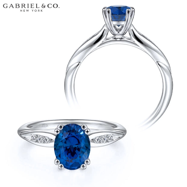 Oval Cut Lab Grown Sapphire & Diamond Ring