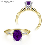 Oval Cut Genuine Amethyst & Diamond Ring