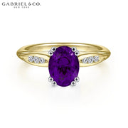 Oval Cut Genuine Amethyst & Diamond Ring