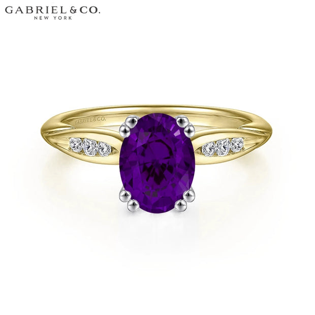 Oval Cut Genuine Amethyst & Diamond Ring