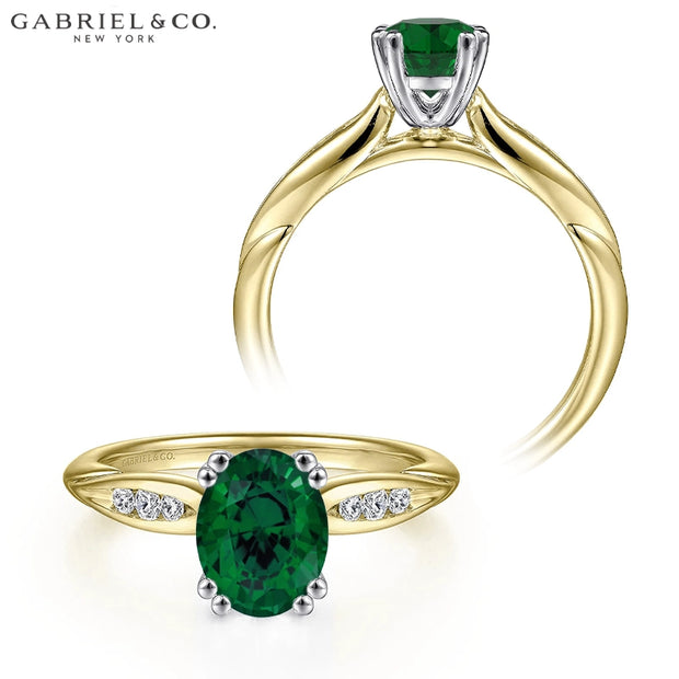 Oval Cut Lab Grown Emerald & Diamond Ring