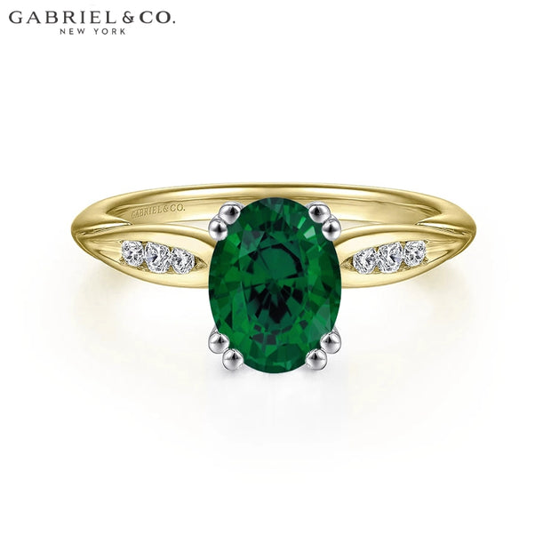 Oval Cut Lab Grown Emerald & Diamond Ring