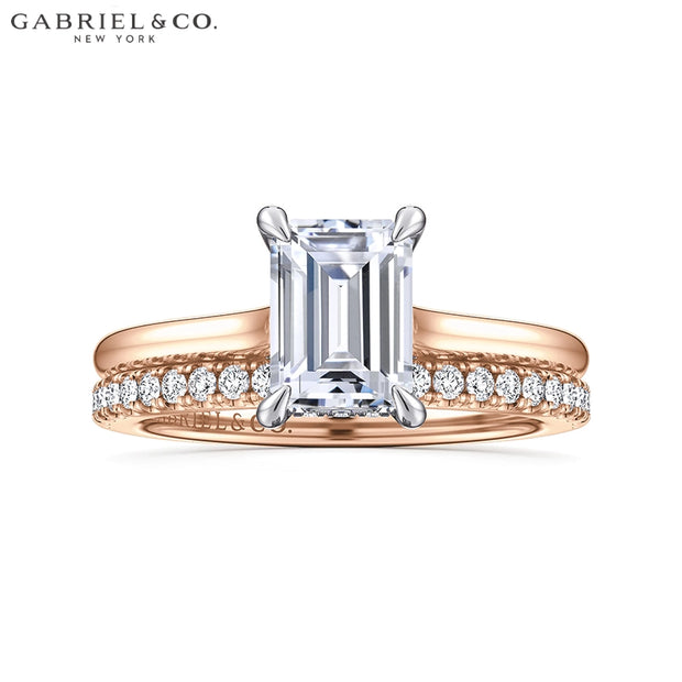 0.75ctr-3.00ctr Emerald Cut Diamond Customizable Hidden Halo Ring