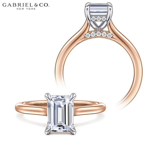 0.75ctr-3.00ctr Emerald Cut Diamond Customizable Hidden Halo Ring