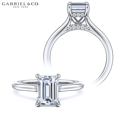 0.75ctr-3.00ctr Emerald Cut Diamond Customizable Hidden Halo Ring