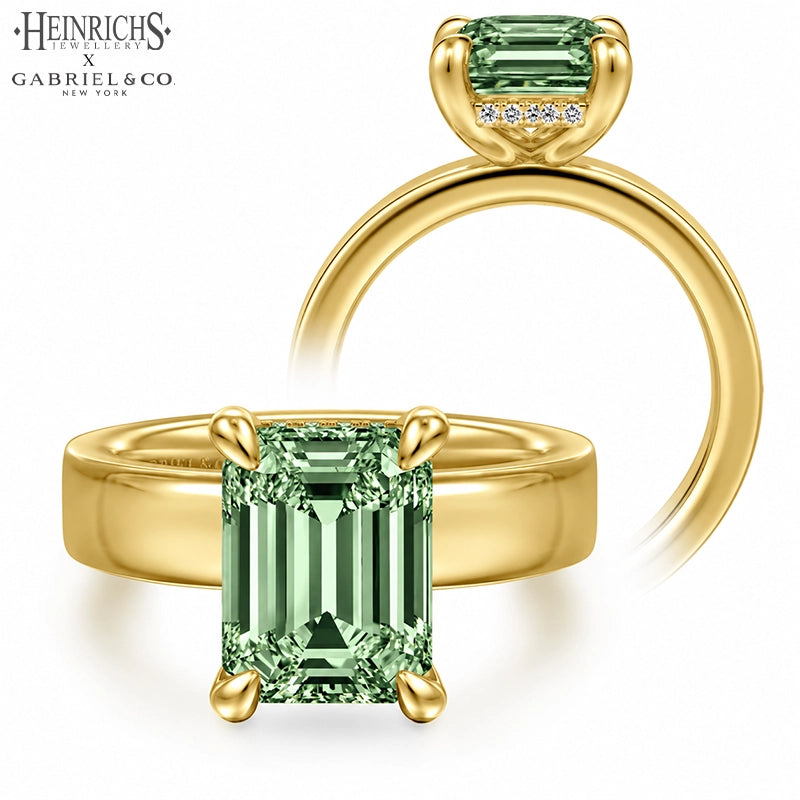 2.50ctr-5.00ctr Emerald Cut Lab Grown Sage Green Diamond Ring